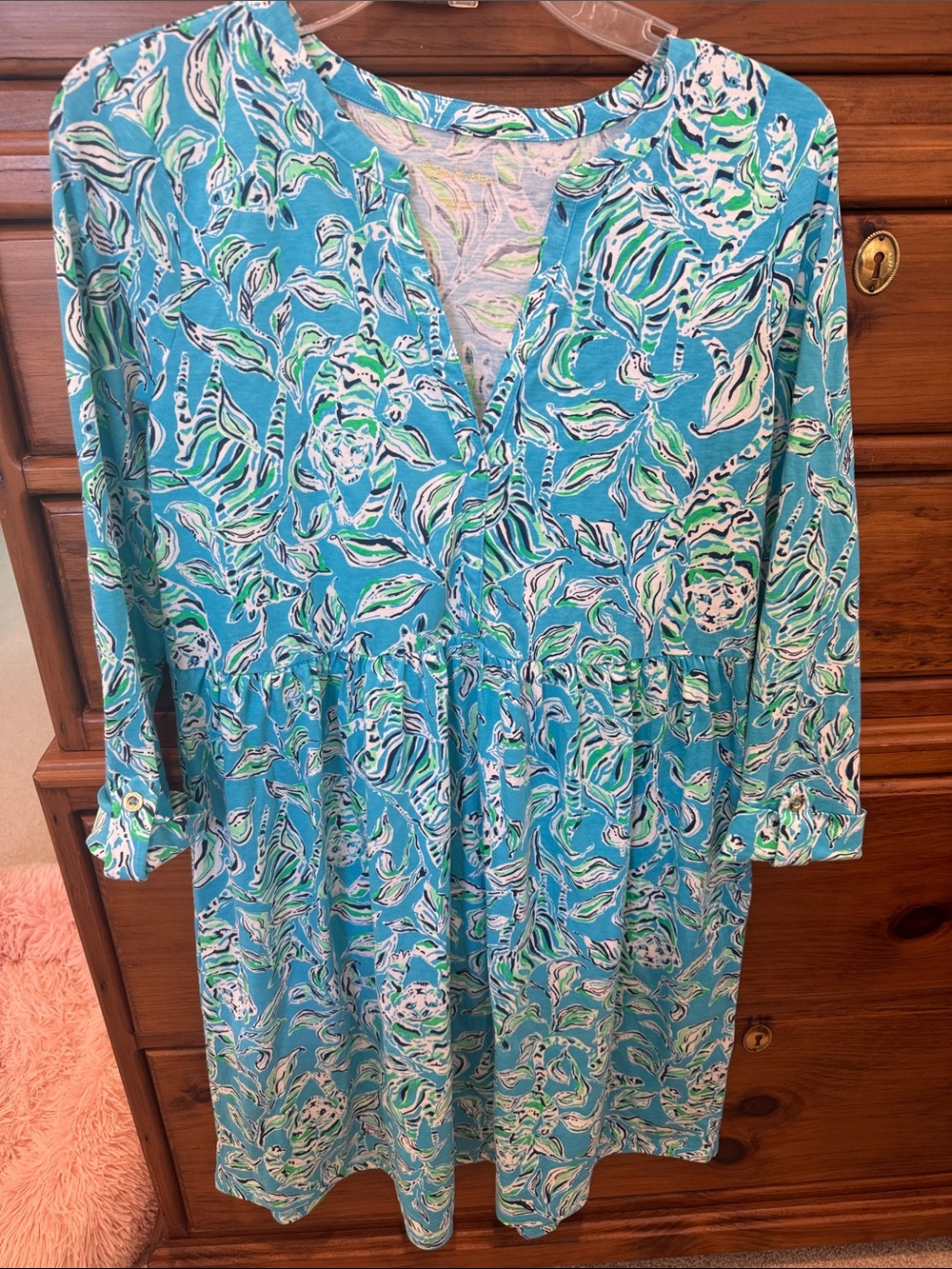 NWOT Lilly Pulitzer TUNIC Turquoise Floral Swirl Long Sleeve Dress